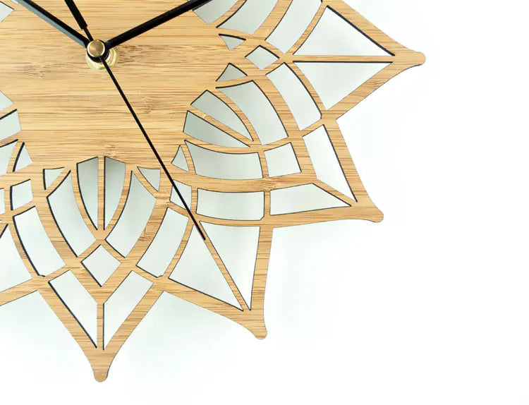 Natural Wood Lotus Bamboo Wall Clock - Modern Quartz Design
