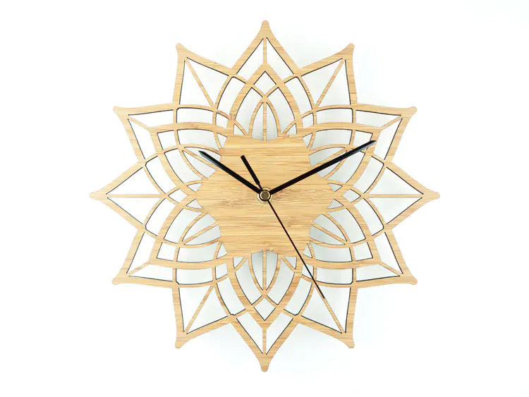 Natural Wood Lotus Bamboo Wall Clock - Modern Quartz Design