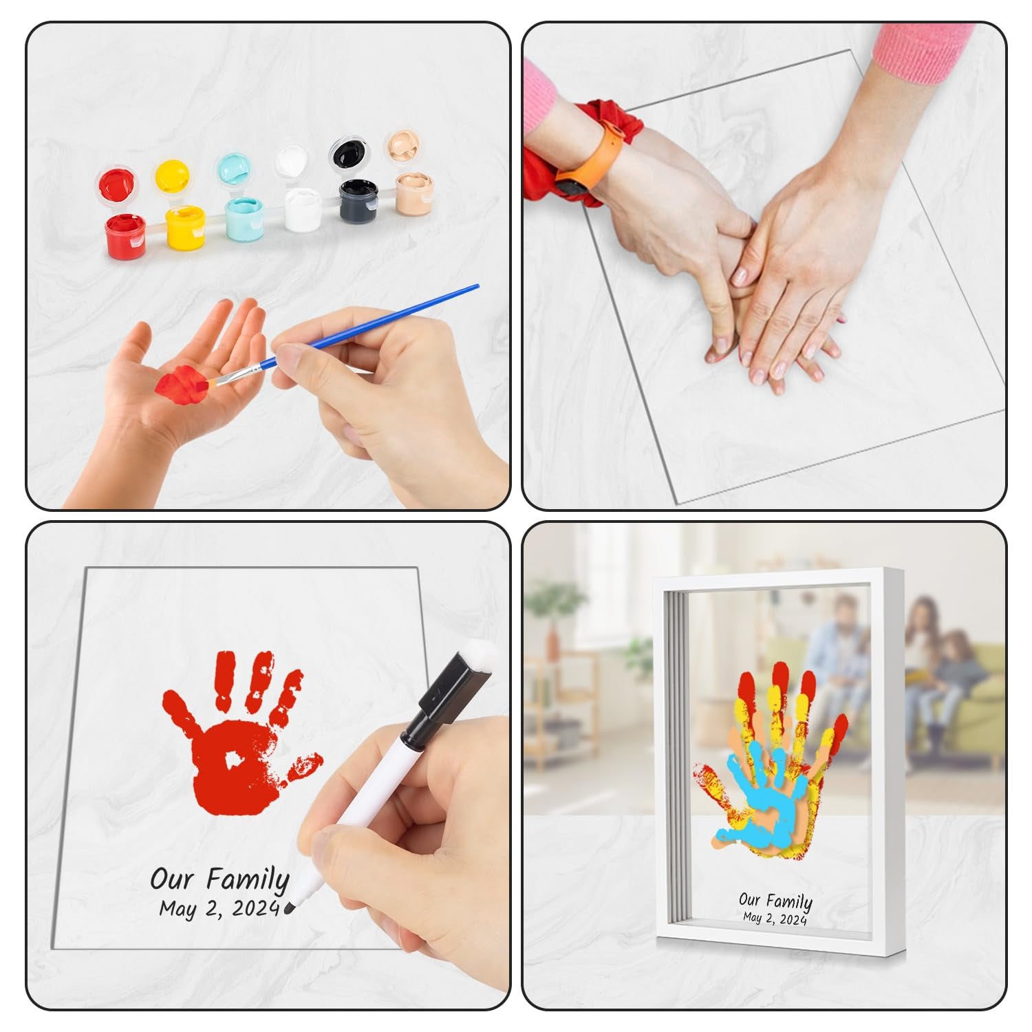 Family Handprint Kit, DIY Baby Hand Print Kit - New Parent Gifts Ideas Hand and 4 Sheets Footprint Keepsake Kit with Baby-Safe Paint