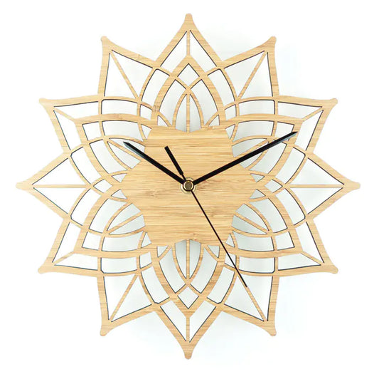 Natural Wood Lotus Bamboo Wall Clock - Modern Quartz Design