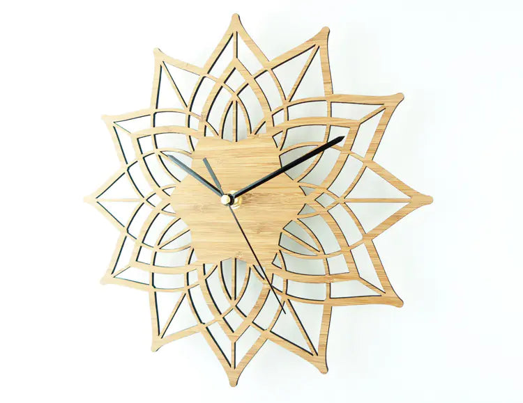 Natural Wood Lotus Bamboo Wall Clock - Modern Quartz Design