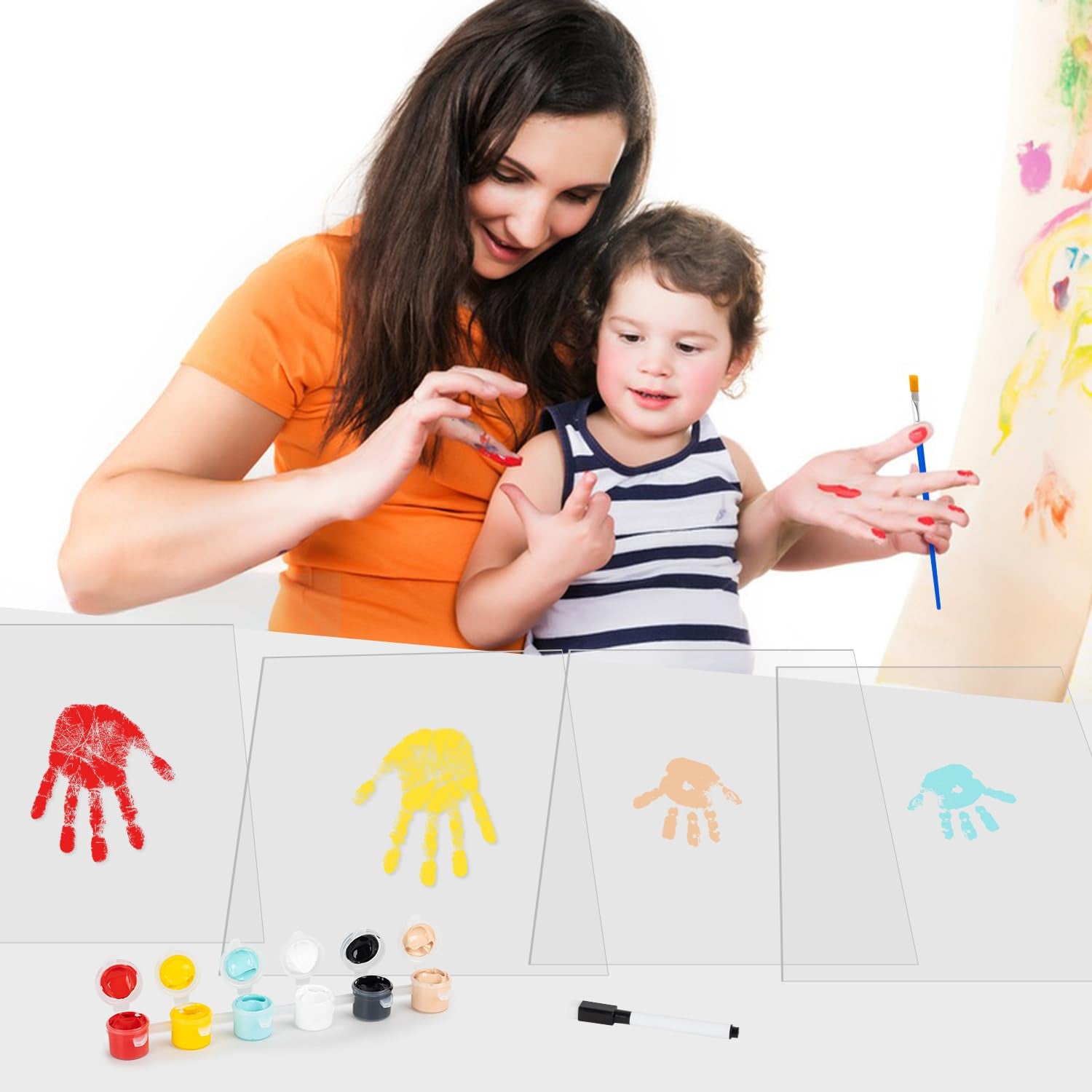 Family Handprint Kit, DIY Baby Hand Print Kit - New Parent Gifts Ideas Hand and 4 Sheets Footprint Keepsake Kit with Baby-Safe Paint